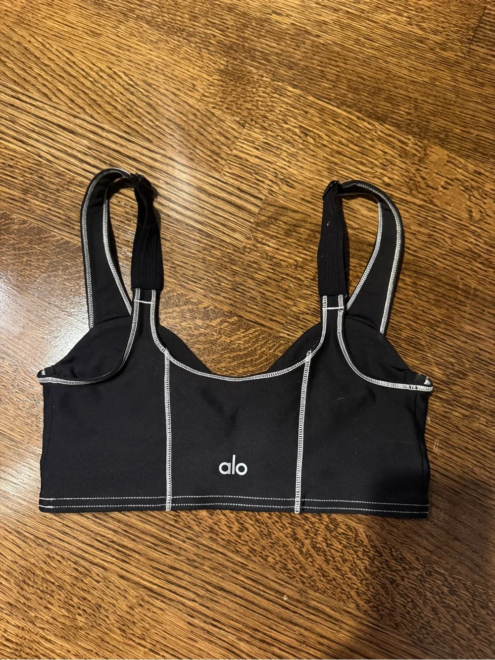 Alo Black Contrast-Stitch Longline Bralette